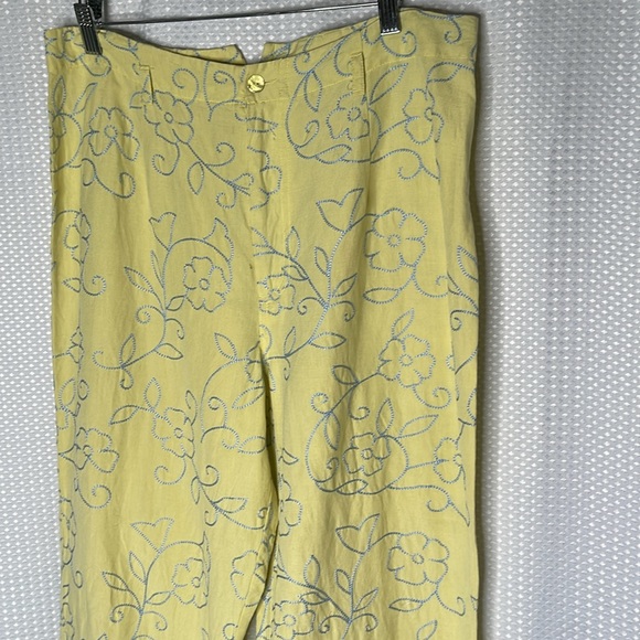 Debra deRoo Embroidered Pants Silk Linen Blend High Rise Vacation Sz M - Picture 2 of 11
